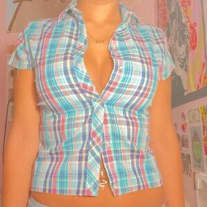 Koret Blue and White Fitted Button Down Shirt